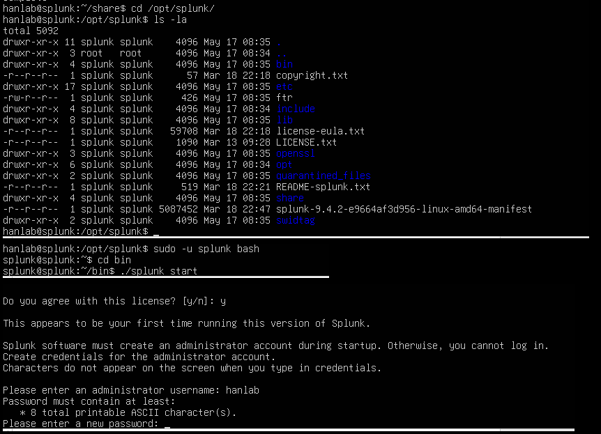 Splunk Account Creation Screenshot